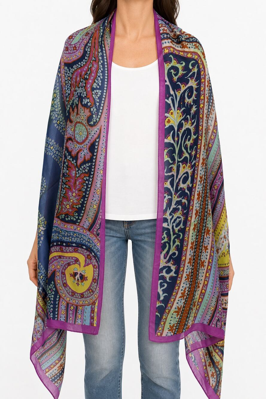 Khaisilk Women Silk Paisley Floral Shawl Wrap Scarf One Size 25x67 Boho Festival